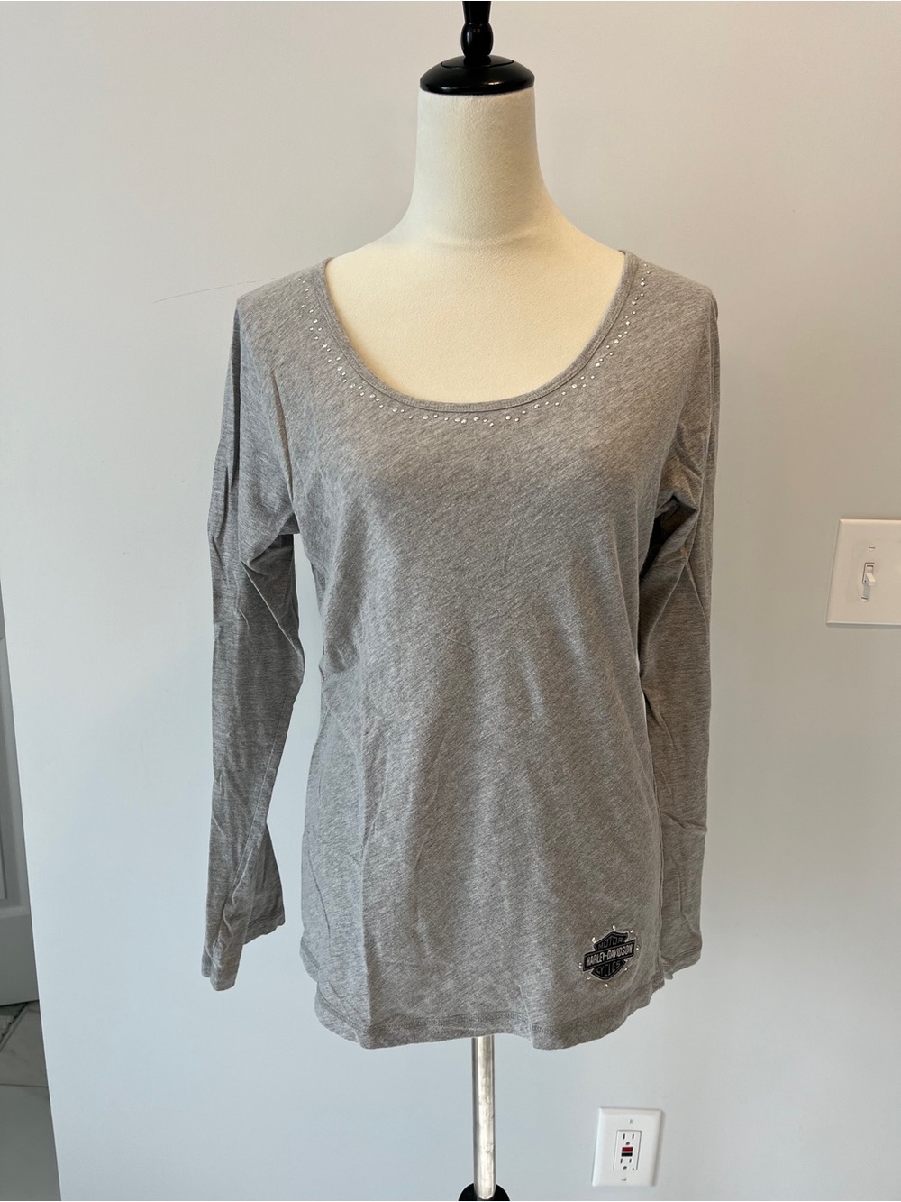 Harley-Davidson Women's Gray Long Sleeve Rhinestone Logo T-Shirt